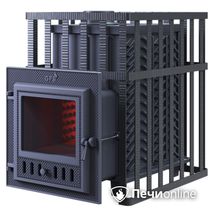 Дровяная банная печь Гефест ЗК в сетке-18 (М) чугунная дверца со стеклом, запатентованная каменка сетка в Тавде