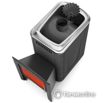 Дровяная банная печь TMF Ангара 2012 Carbon Витра с закрытой каменкой антрацит в Тавде