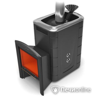 Дровяная банная печь TMF Гейзер 2014 Carbon Витра с теплообменником антрацит в Тавде